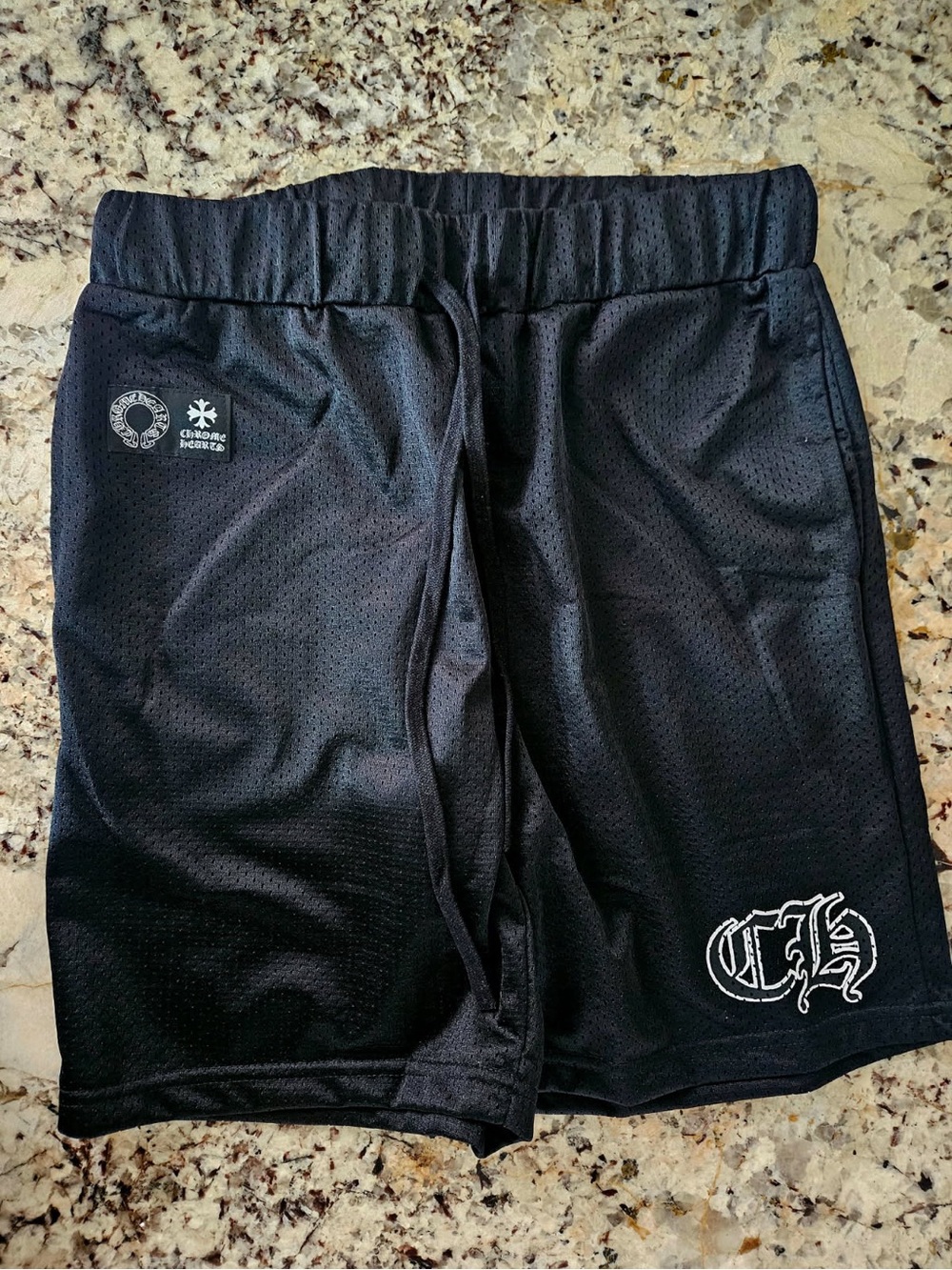 Chrome Hearts Black Athletic Mesh Shorts with White Logo
